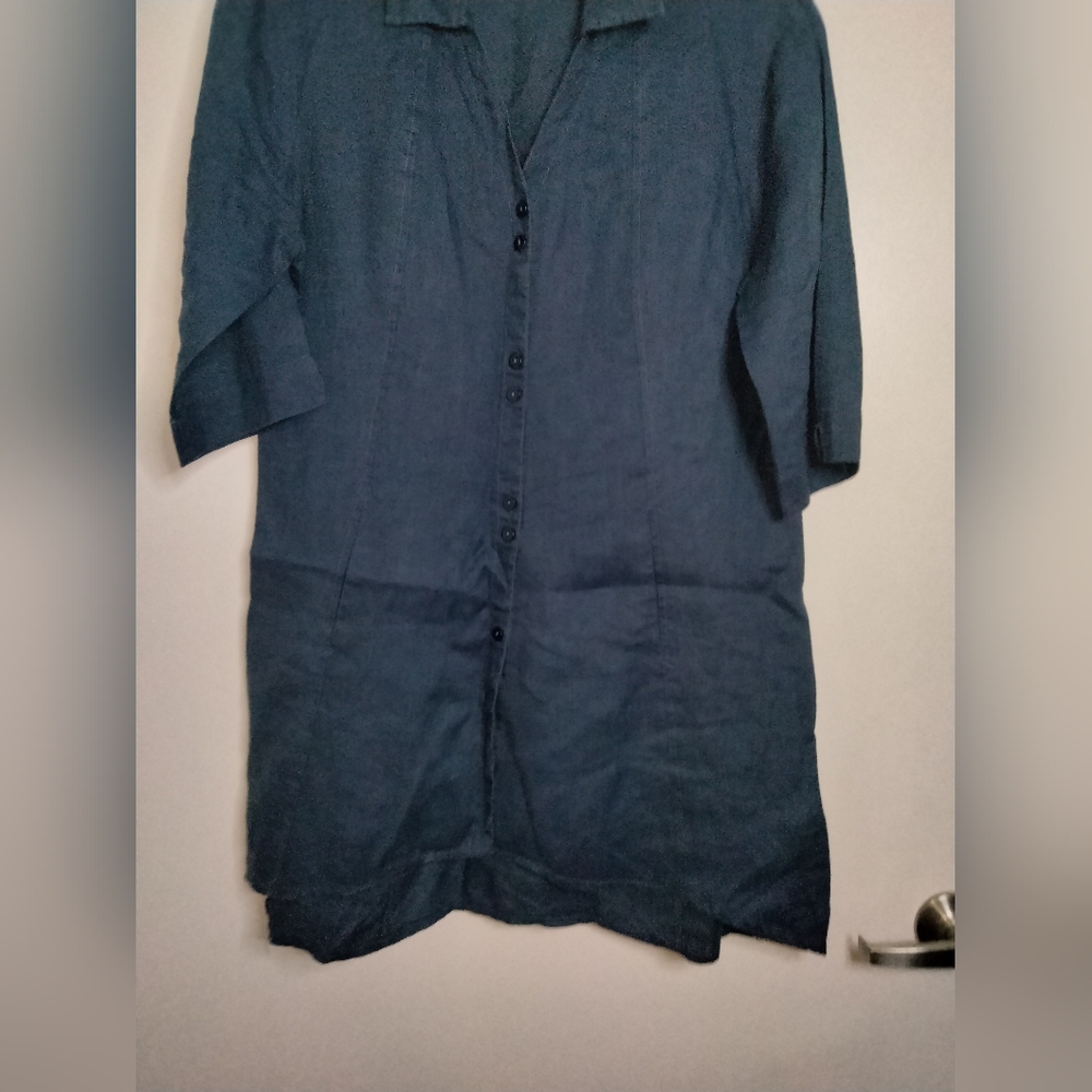 Stella Carakasi (Size S) Navy Blue 100% Hemp Button Down Front Tiburon Tunic Top - Picture 4 of 15